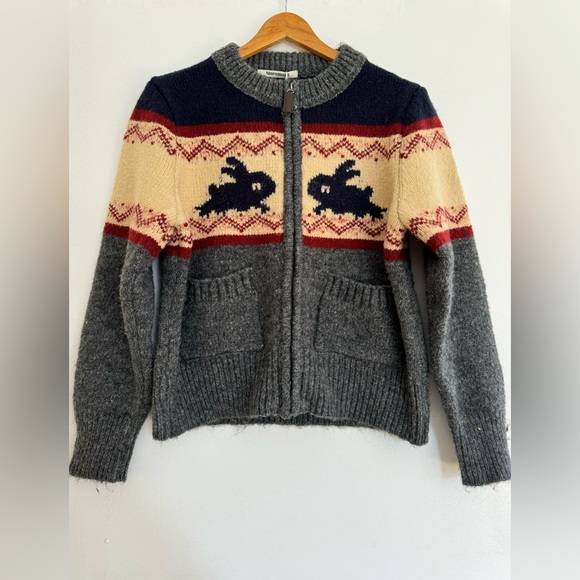 MOROMORO Rabbit Jacquard Zipper Knitted Cardigan - Picture 2 of 9